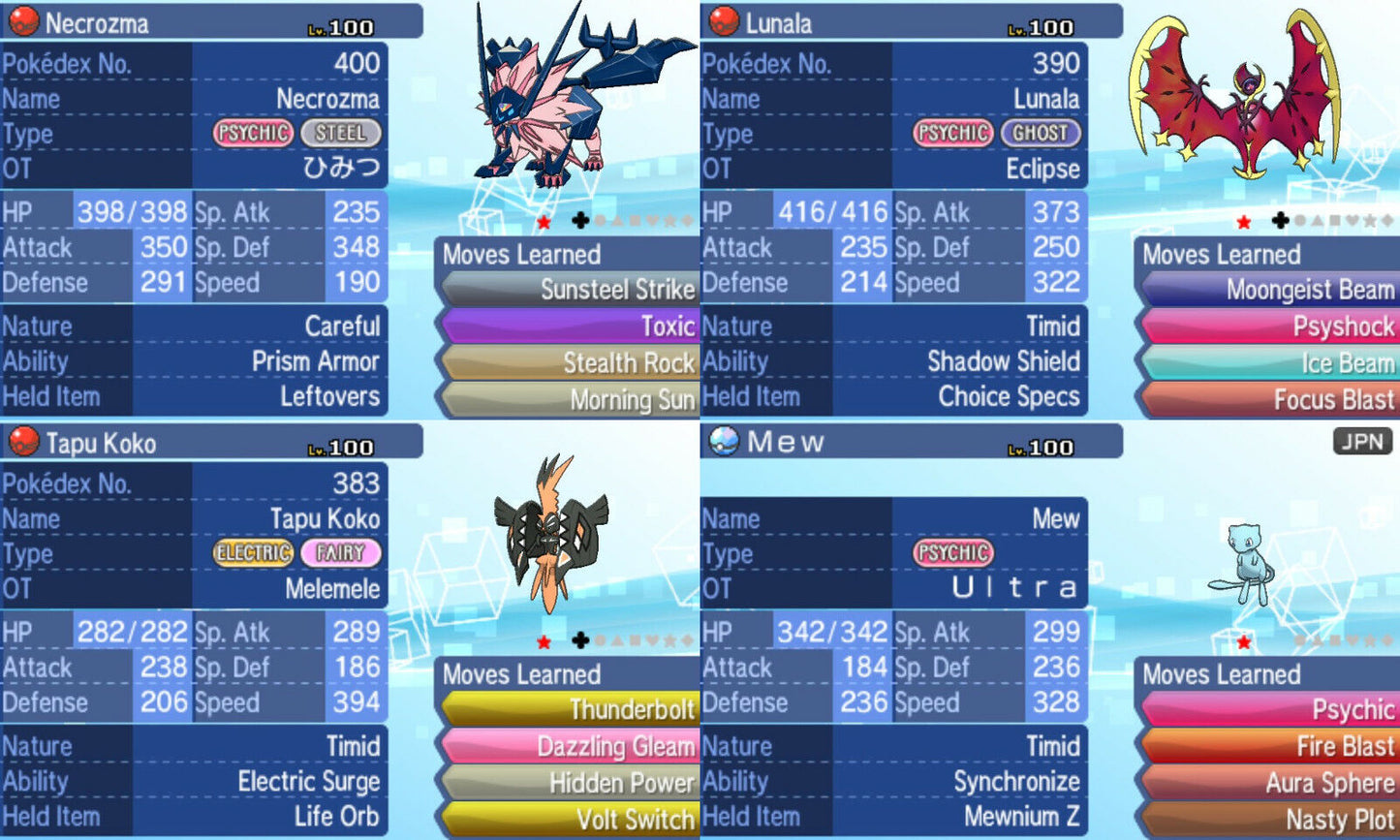 Pokemon Ultra Sun Moon Unlock Service All 807